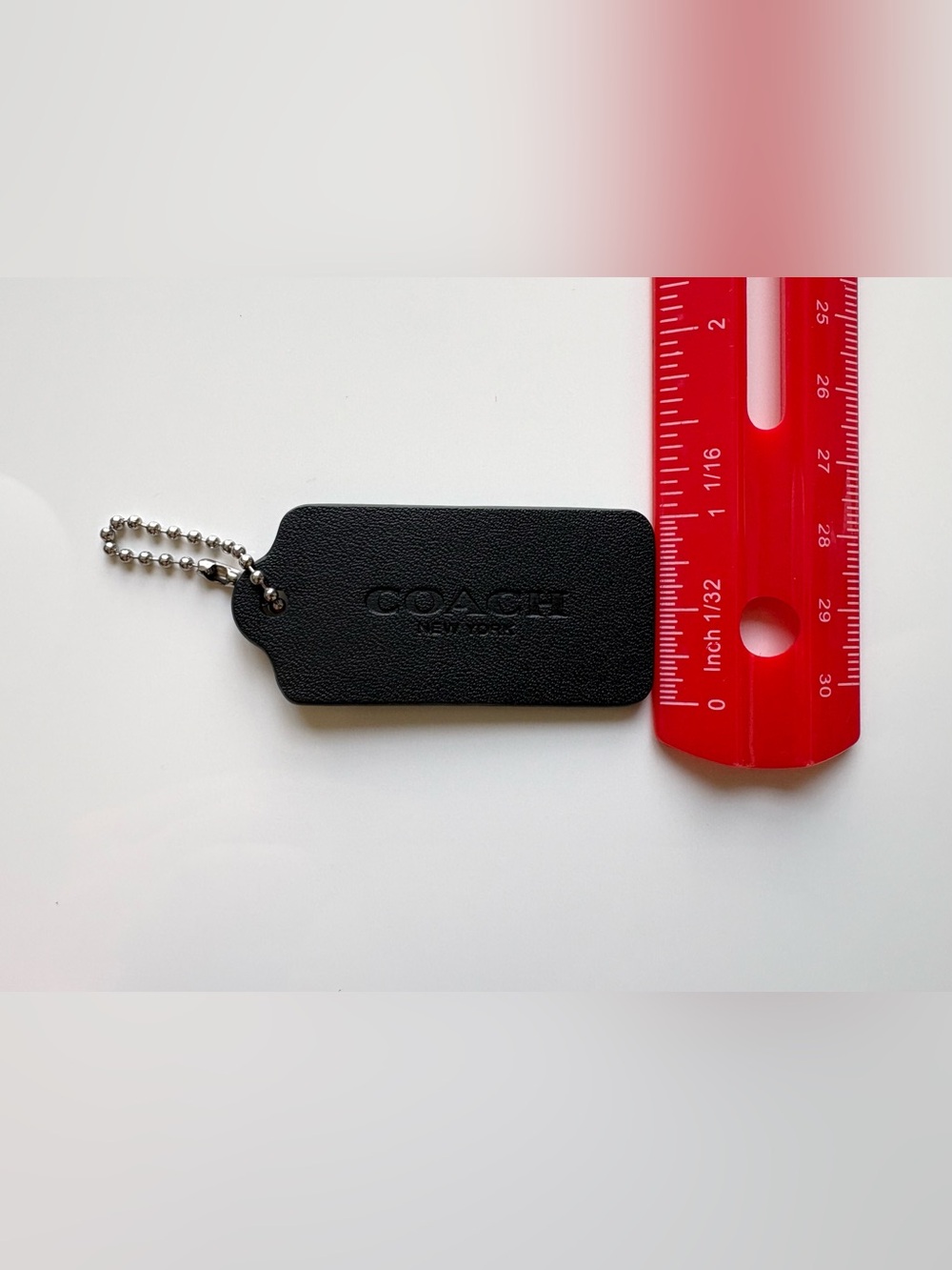 COACH 2" Medium Black Leather Silver Hang Tag Hangtag Bag Charm Keychain Fob - Picture 4 of 4